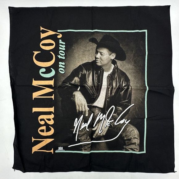 Vintage Neal McCoy On‎ Tour Concert Bandana Handkerchief Black CTW Merchandise - Picture 1 of 6